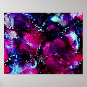 Poster Abstrato de Tinta de Álcool da Galáxia Roxa