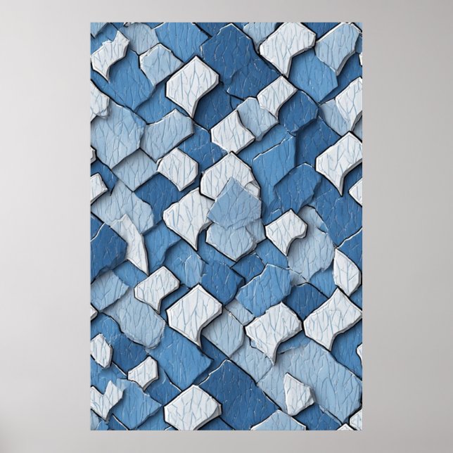 Poster Abstrato de Tinta Rachada: Superfície Com Couro Az (Frente)