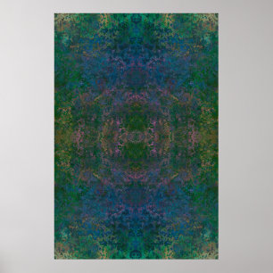 Poster Abstrato de Tinta Verde Escura e Azul