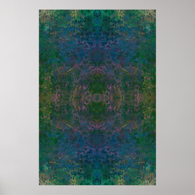 Poster Abstrato de Tinta Verde Escura e Azul (Frente)