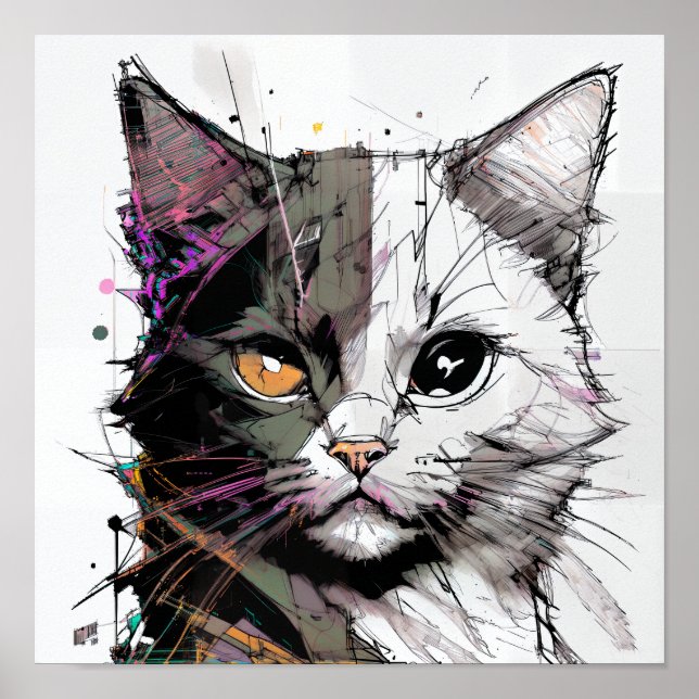 Poster Abstrato de um gato (Frente)