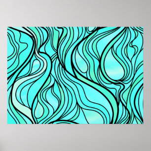 Pôster Abstrato de Vidro Colchado Teal