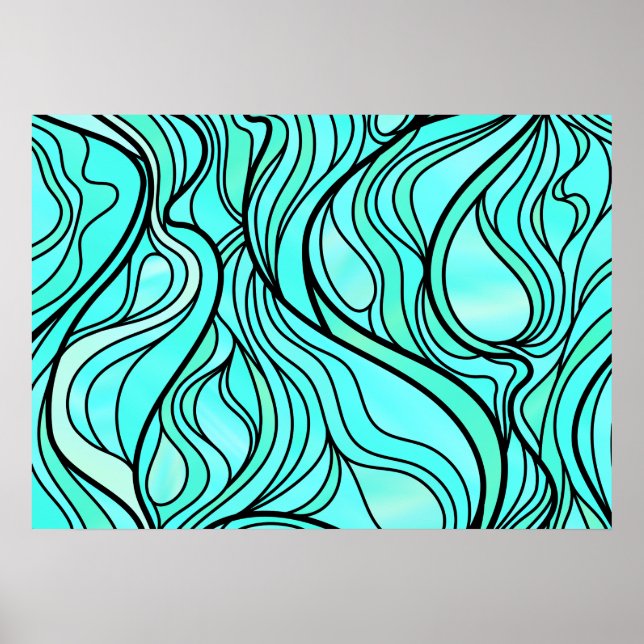 Pôster Abstrato de Vidro Colchado Teal (Frente)