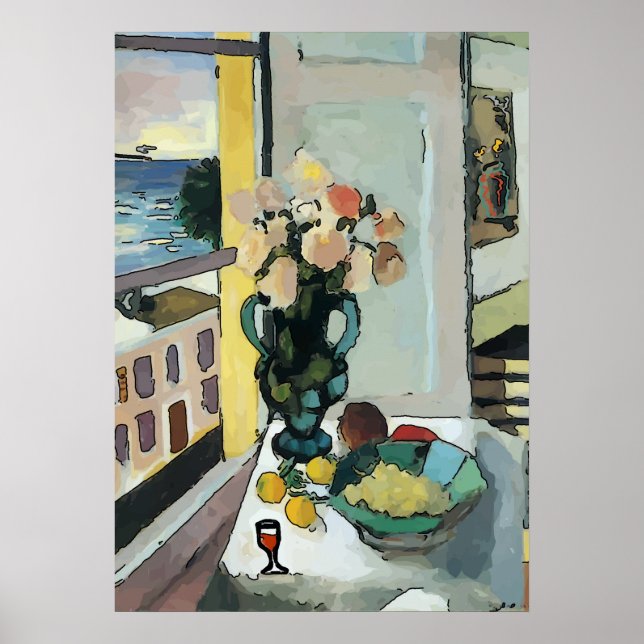 Poster Abstrato de vidro da janela e do vinho (Frente)