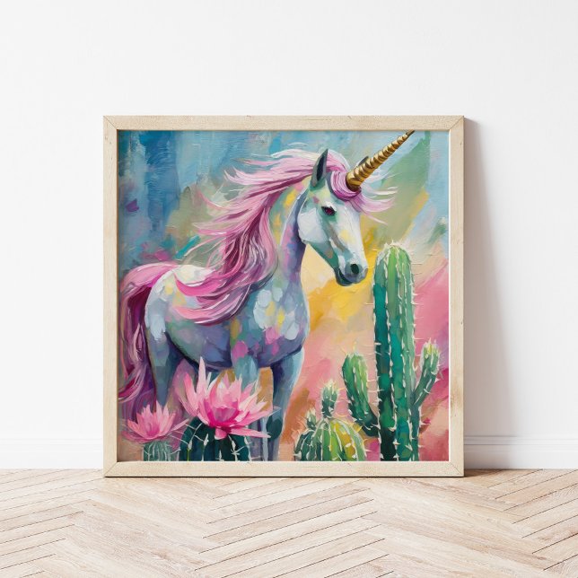Poster Abstrato de Whimsical Unicorn e Succults (Criador carregado)