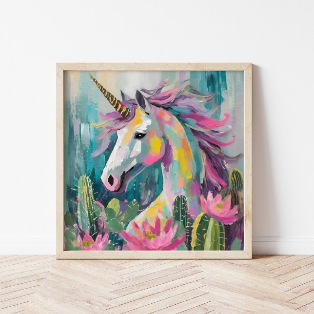 Poster Abstrato de Whimsical Unicorn e Succults (Criador carregado)