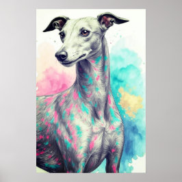 Poster Abstrato Desenhar Greyhound com cores vibrantes pe