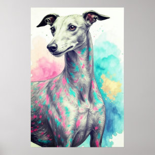Poster Abstrato Desenhar Greyhound com cores vibrantes pe