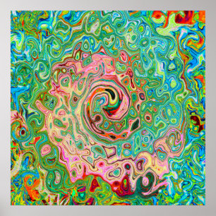 Poster Abstrato do Arco-Íris Colorido do Groovy Retro