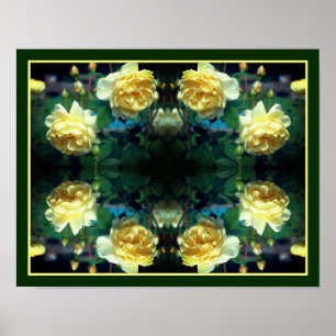 Poster Abstrato do Espelho do Par da Flor Rosa Amarelo