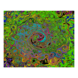Pôster Abstrato do Groovy Verde limão e espiral azul