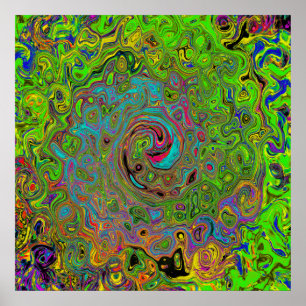 Poster Abstrato do Groovy Verde limão e espiral azul