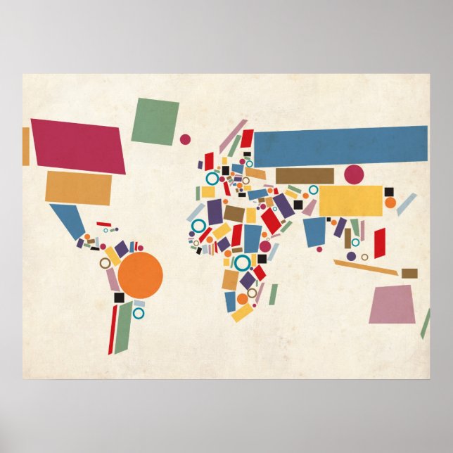 Poster Abstrato do Mapa Mundial (Frente)