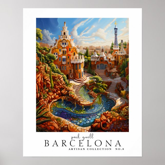 Poster Abstrato do moderno moderno Park Guell Barcelona (Frente)