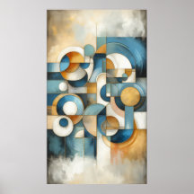 Abstrato Dourado branco azul geométrico