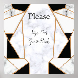 Poster Abstrato Dourado preto moderno no mármore branco