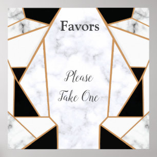 Poster Abstrato Dourado preto moderno no mármore branco