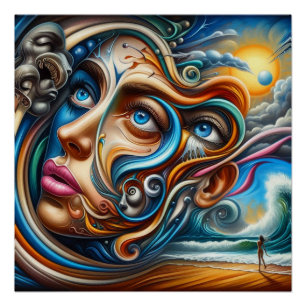 Pôster Abstrato Dreamscape Ocean Serenity & Cosmic Wonder