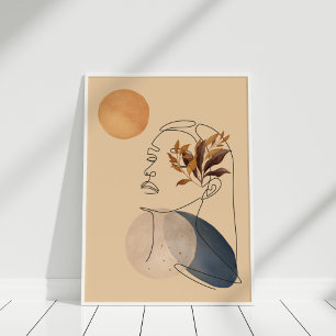 Poster Abstrato e Rosto de Arte de Linha