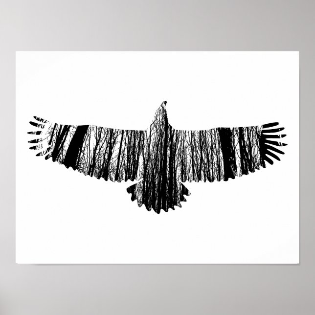 Poster Abstrato Eagle Tree Silhouettes Natureza Arte Anim (Frente)