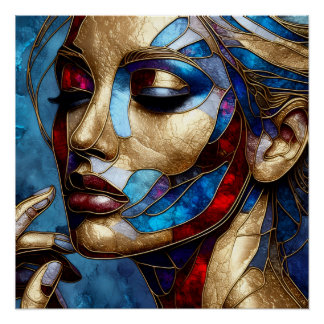 Pôster Abstrato em vidro colorido do rosto de uma mulher