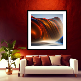 Poster Abstrato Exótico que flui a serra azul Dourado