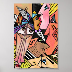 Poster Abstrato Faces - Moods - Pintura em Retrato Cubism