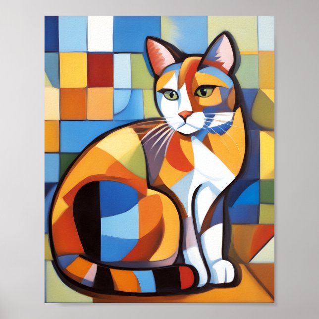 Poster Abstrato Feline Beauty Calico Cat Cubist (Frente)