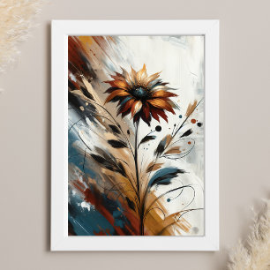 Poster Abstrato Flor Arte Floral em Terracotta