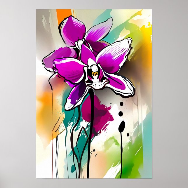 Poster Abstrato Flor Orquídea Floral Brilhante (Frente)