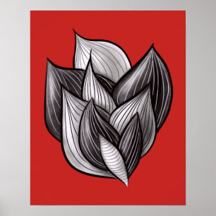 Poster Abstrato Floral Arte Vermelha E Preta