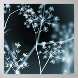 Poster Abstrato Floral Azul Escuro Elegante