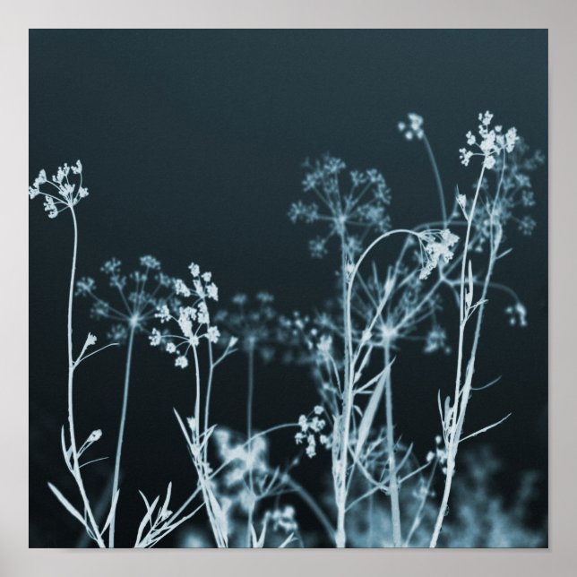 Poster Abstrato Floral Azul Escuro Elegante (Frente)
