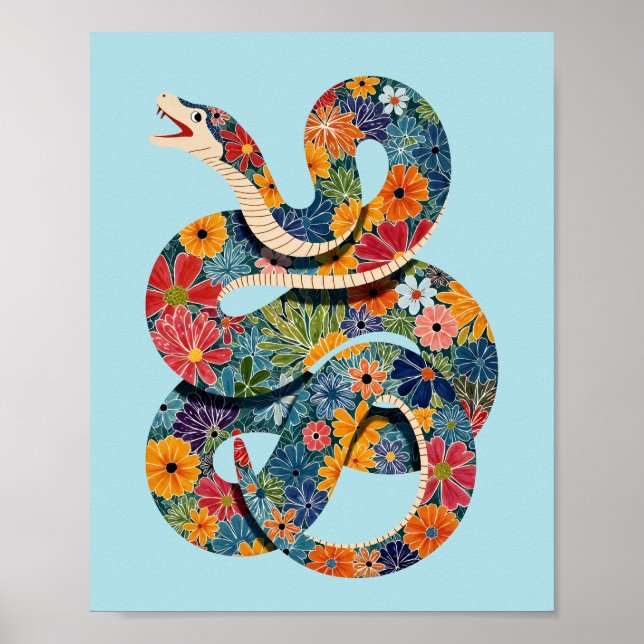 Poster Abstrato Floral Cobra Colorida (Frente)