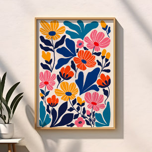 Pôster Abstrato Floral Contemporâneo Inspirado em Matisse