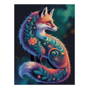 Pôster Abstrato Floral Fox Art