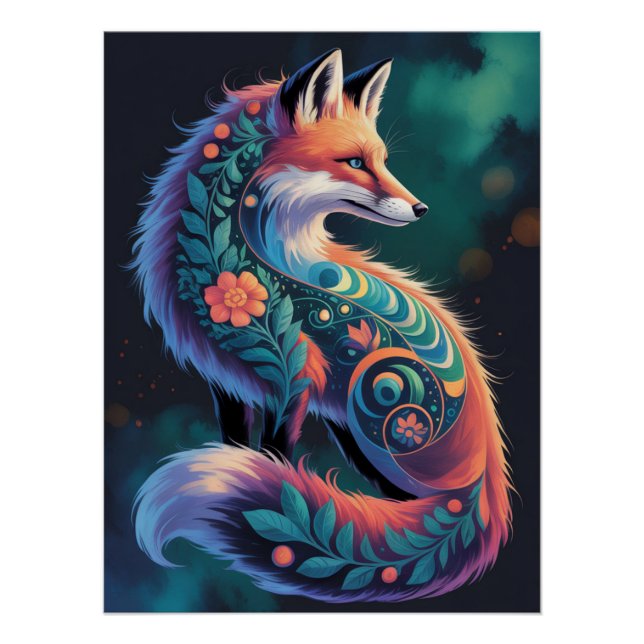 Pôster Abstrato Floral Fox Art (Frente)