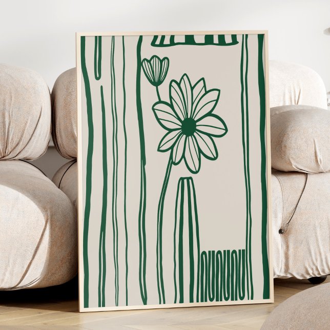 Poster Abstrato Floral Line Art Green Trendy Botanical (Criador carregado)