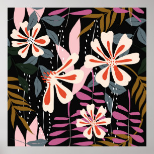 Poster Abstrato floral padrão de superfície sem costura