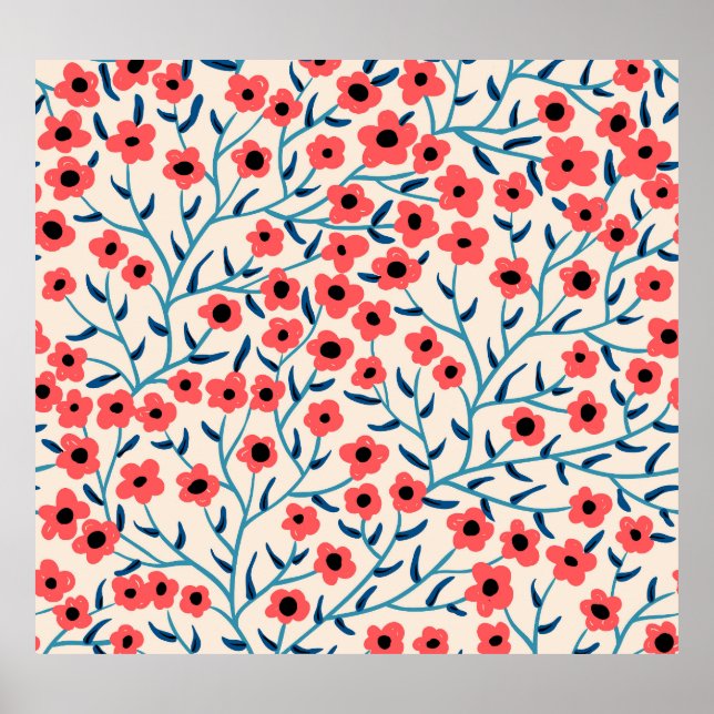 Poster Abstrato Floral: Padrão de Vintage Blooming. (Frente)