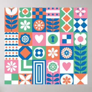 Poster Abstrato Floral: Scandinávia Folk Design.