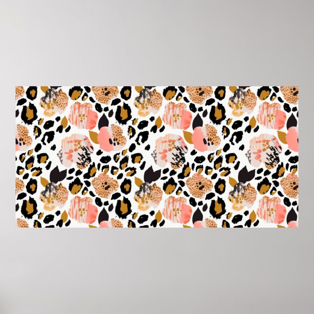 Poster Abstrato floral sem costura: flores com zeb (Frente)