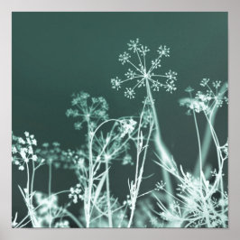 Poster Abstrato Floral Verde Escuro Elegante