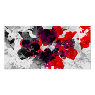 Pôster Abstrato floral - vermelho e roxo sobre branco