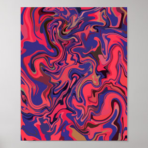 Poster Abstrato Fluid Art com Vermelho e Azul Profundo