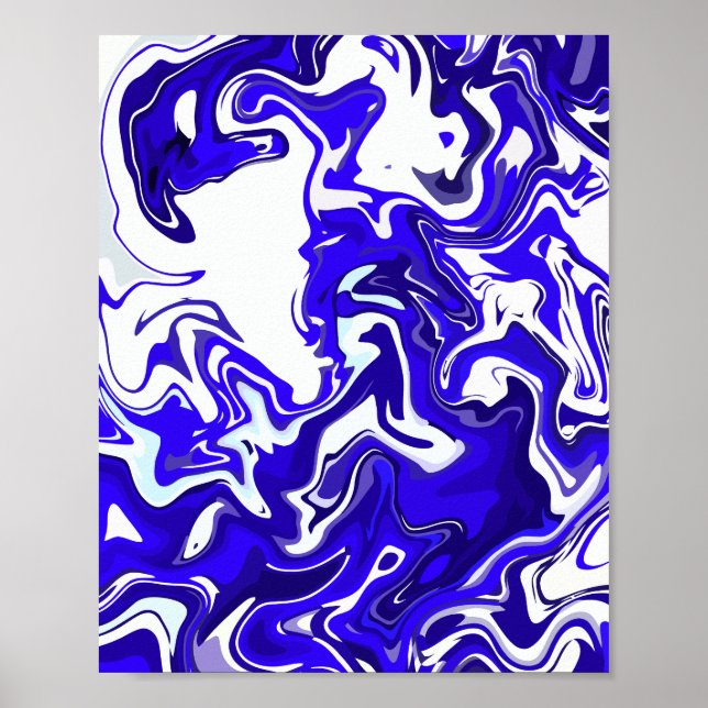 Poster Abstrato Fluido em Azul e Branco (Frente)