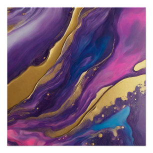 Pôster Abstrato Fluxo Arroz Azul Roxo Dourado-
