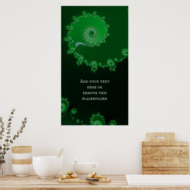 Poster Abstrato Fractal Espiral Verde com Cotação Persona (Cozinha)