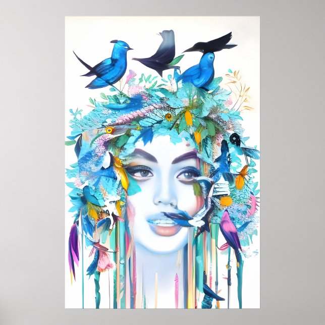 Poster Abstrato fundo com rosto de mulher (Frente)