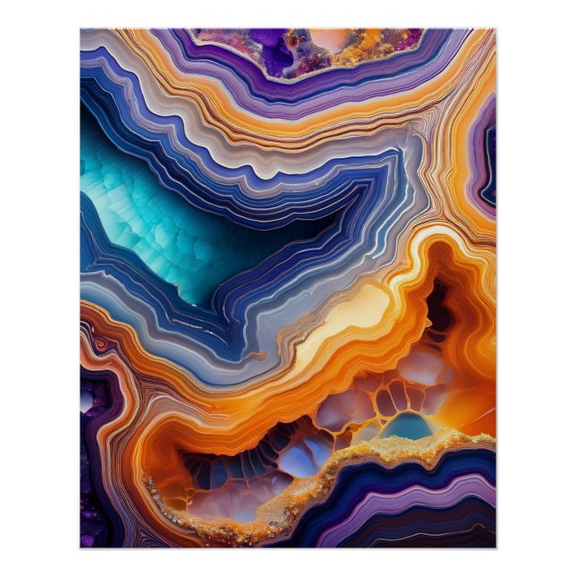 Pôster Abstrato Geode Art - Camadas de Pedra Coloridas (Frente)